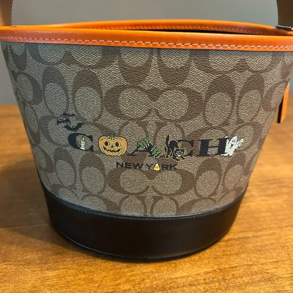 Coach Halloween Treat Bucket Bag Orange Black Canvas NWOT - Picture 3 of 9